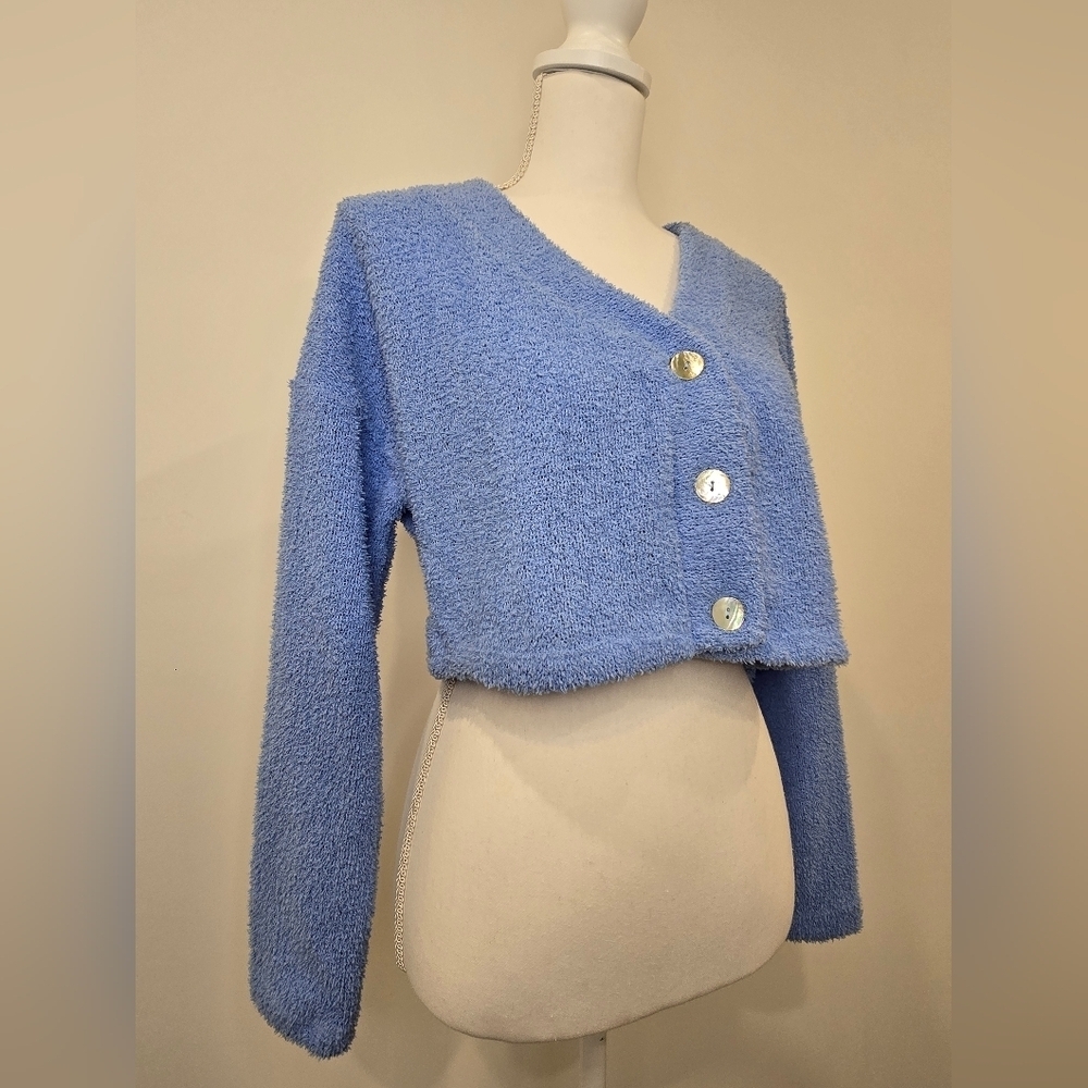 NWT Blue V-Neck Button-Up Women Sweater - Picture 5 of 9